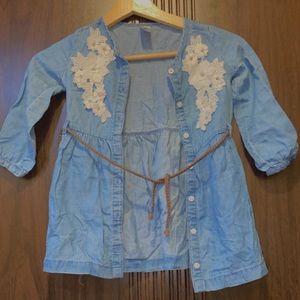 Blue button-up with white flowers!